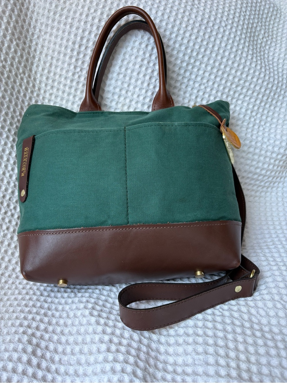 R.Riveter American Handmade Green Canvas Leather Crossbody Tote Bag USA Made